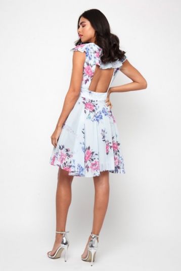 TFNC Noshin Blue Floral Skater Dress, Pale Blue/Multi - Image 2