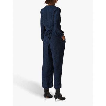 Whistles Animal Jacquard Wrap Jumpsuit, Navy - Image 3