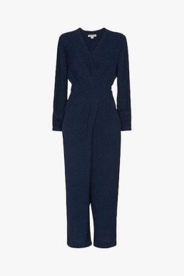 Whistles Animal Jacquard Wrap Jumpsuit Navy