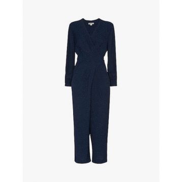 Whistles Animal Jacquard Wrap Jumpsuit Navy