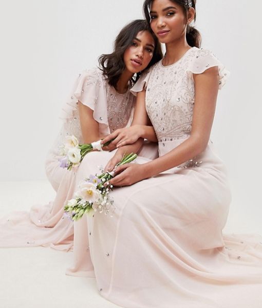 blush pink embellished dress