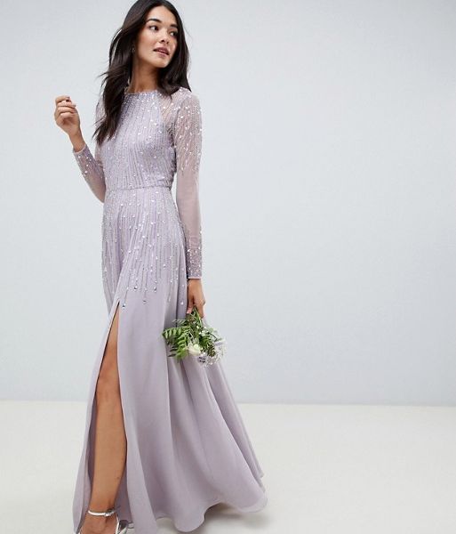 asos design midi dress with long sleeve embellished bodice