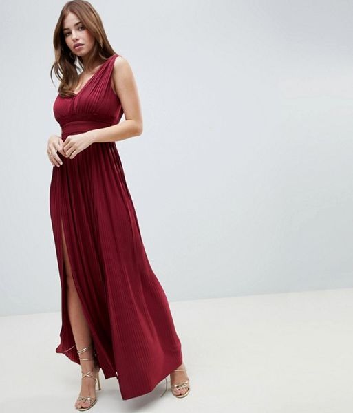 asos design premium lace insert pleated maxi dress