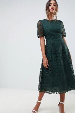 ASOS DESIGN premium lace midi dress Forest Green