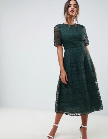 ASOS DESIGN premium lace midi dress Forest Green