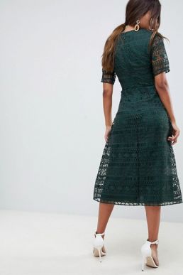 ASOS DESIGN premium lace midi dress Forest Green