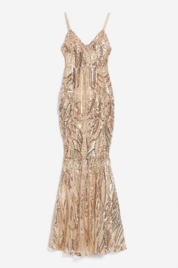 Club L London Sequin Fishtail Maxi Dress Gold