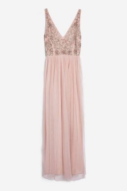 Lace & Beads Johanna Embellished Maxi Dress Pink Blush