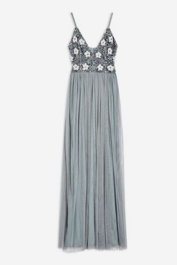 Lace & Beads Avon Floral Maxi Dress Silver Grey