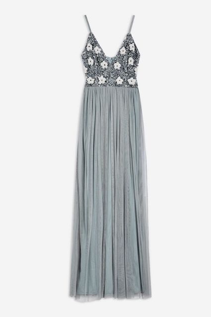 Lace Beads Avon Floral Maxi Dress Silver Grey myonewedding