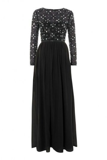 Lace & Beads Carnation Maxi Dress Black