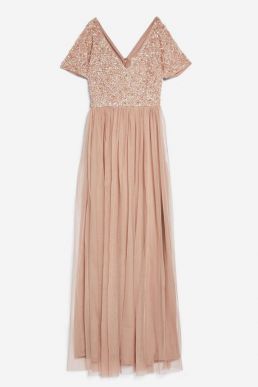Lace & Beads Chandelier Fit and Flare Maxi Dress Pink Blush