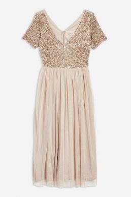 Lace & Beads Chandelier Sequin Midi Dress Gold