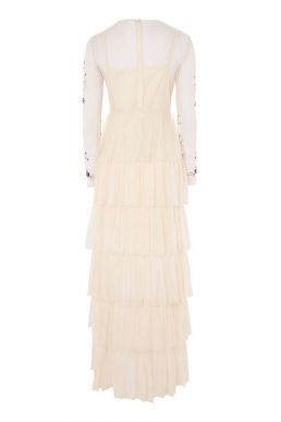 Lace & Beads Reinne Embroidered Maxi Dress Ivory