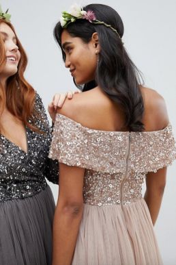 Maya Bardot High Low Sequin Maxi Dress Blush Taupe