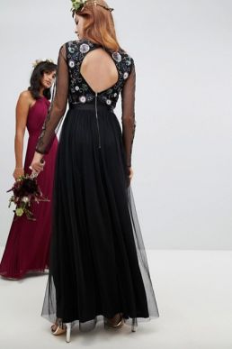 Maya floral embellished long sleeve maxi dress black