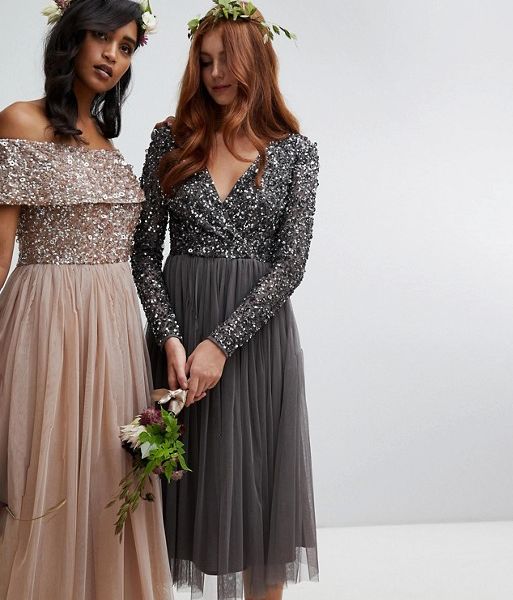 long sleeve sequin bridesmaid dress