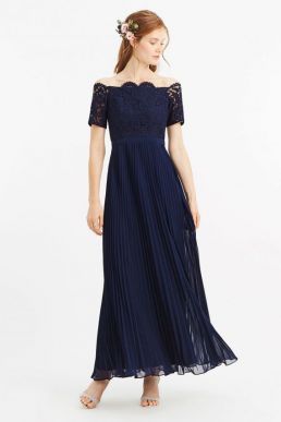 Oasis Lace Bardot Maxi Bridesmaid Dress Navy