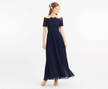 Oasis Lace Bardot Maxi Bridesmaid Dress Navy