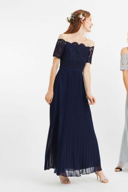 Oasis Lace Bardot Maxi Bridesmaid Dress Navy