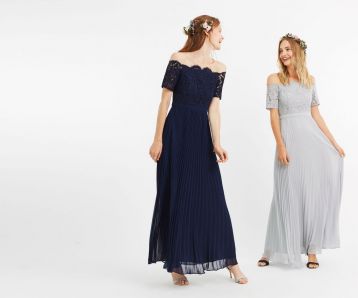 Oasis Lace Bardot Maxi Bridesmaid Dress Navy