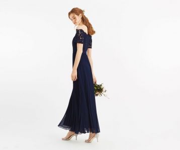 Oasis Lace Bardot Maxi Bridesmaid Dress Navy