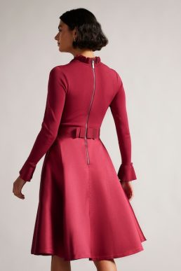 Ted Baker ZADI Frill Cuff Dress Deep Pink