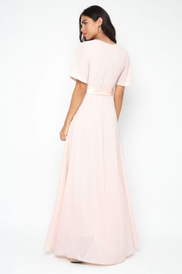 TFNC Omaria Peach Blush Bow Bridesmaid Maxi Dress Pink