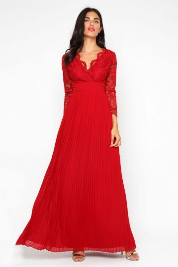 TFNC Sabera Winter Wine Lace Sleeve Maxi Dress