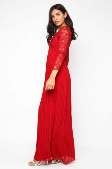 TFNC Sabera Winter Wine Lace Sleeve Maxi Dress