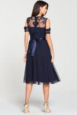 V by Very Bridesmaid Cold Shoulder Prom Dress Navy