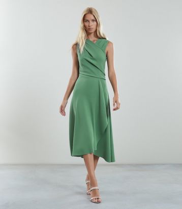 Reiss Marling Wrap Front Midi Dress Pale Green