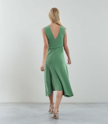 Reiss Marling Wrap Front Midi Dress, Pale Green - Image 3