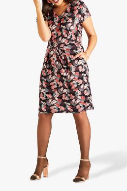 Yumi Curves Floral Jersey Dress Black Multi