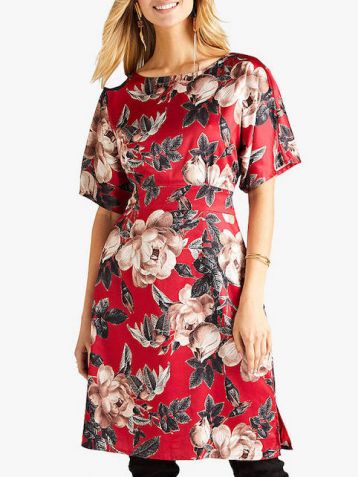 Yumi Floral Satin Kimono Floral Dress Red