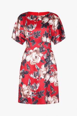 Yumi Floral Satin Kimono Floral Dress Red