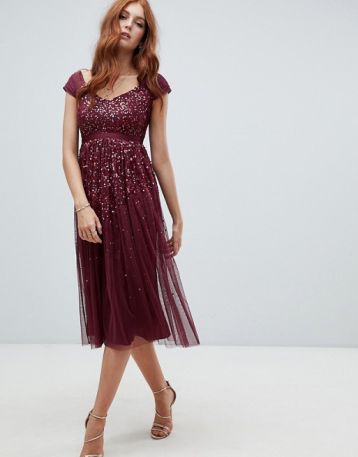 Amelia Rose embellished ombre sequin midi dress Berry Burgundy