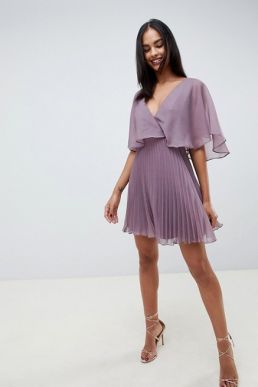 ASOS DESIGN flutter sleeve mini dress with pleat skirt Lilac Purple