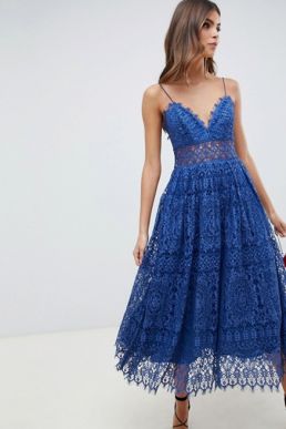 ASOS DESIGN lace cami midi prom dress Blue