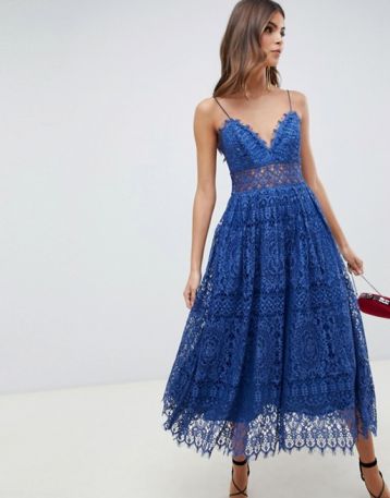 ASOS DESIGN lace cami midi prom dress Blue