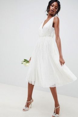 ASOS EDITION waterfall sequin midi wedding dress White
