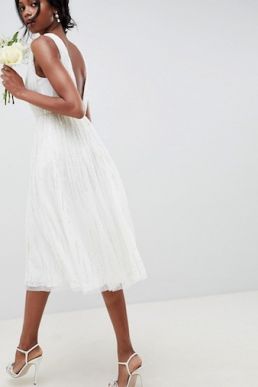ASOS EDITION waterfall sequin midi wedding dress White