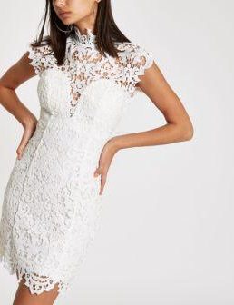 Forever Unique beige lace bodycon dress White