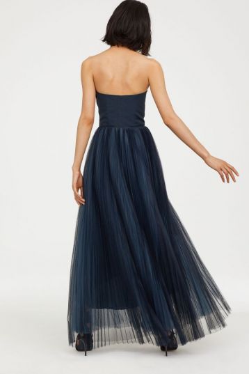 H&M Strapless Maxi Dress with a tulle skirt Navy