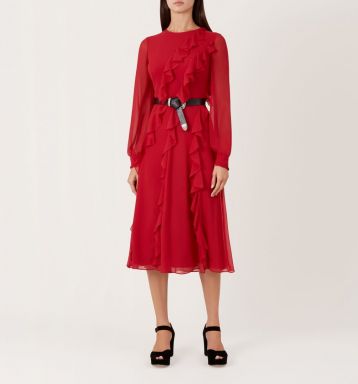 Hobbs Mahalia Frill Dress Red