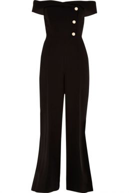 River Island Black bardot tux wide leg jumpsuit