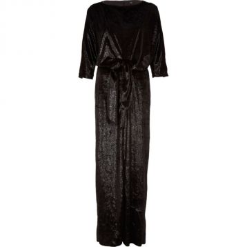 River Island Black velvet knot front split maxi dress