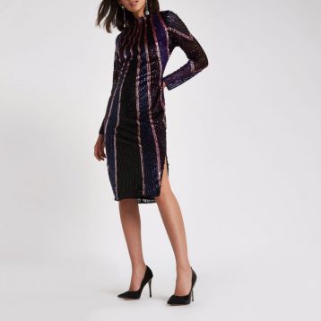 River Island Bright purple sequin high neck bodycon dress - Image 4