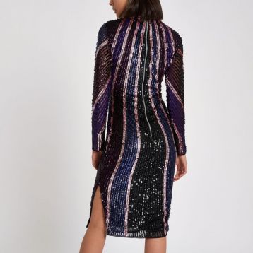 River Island Bright purple sequin high neck bodycon dress