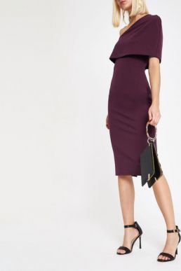 River Island Burgundy one shoulder cape bodycon dress